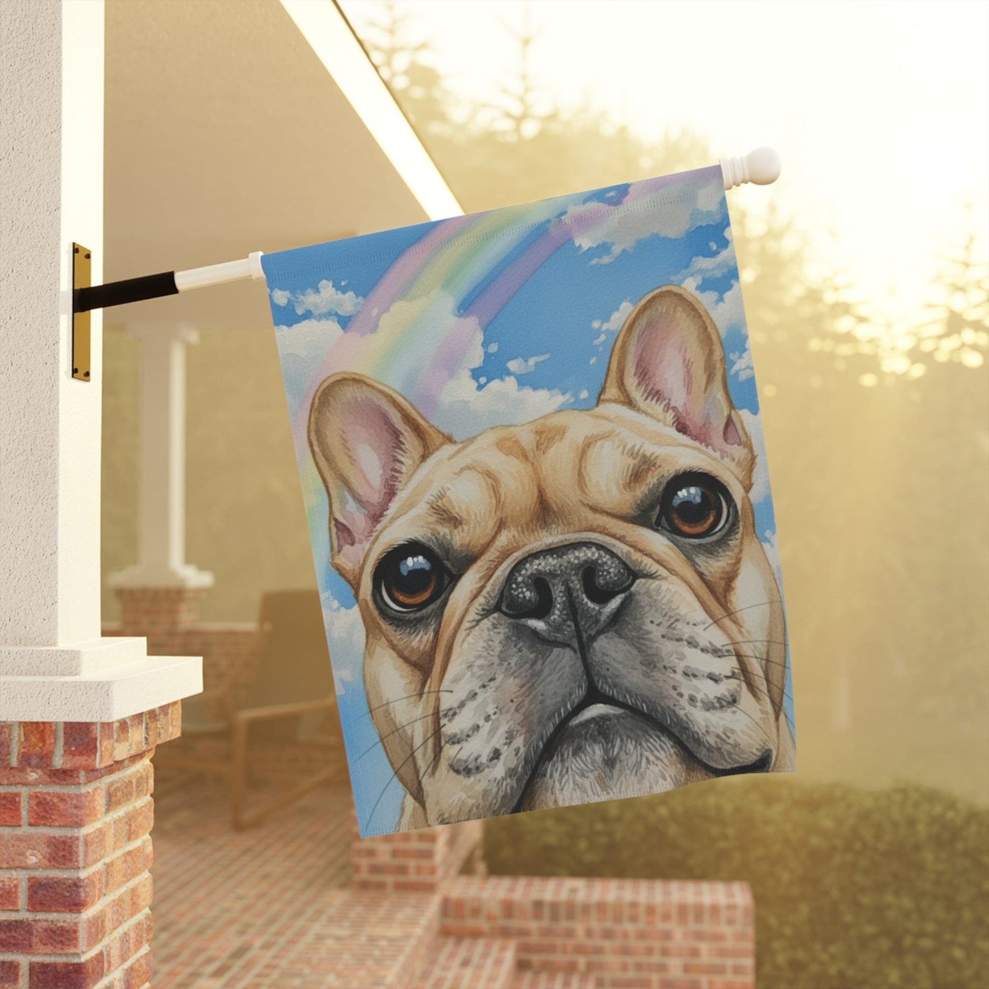 Looking Down Fawn Frenchie Garden Flag