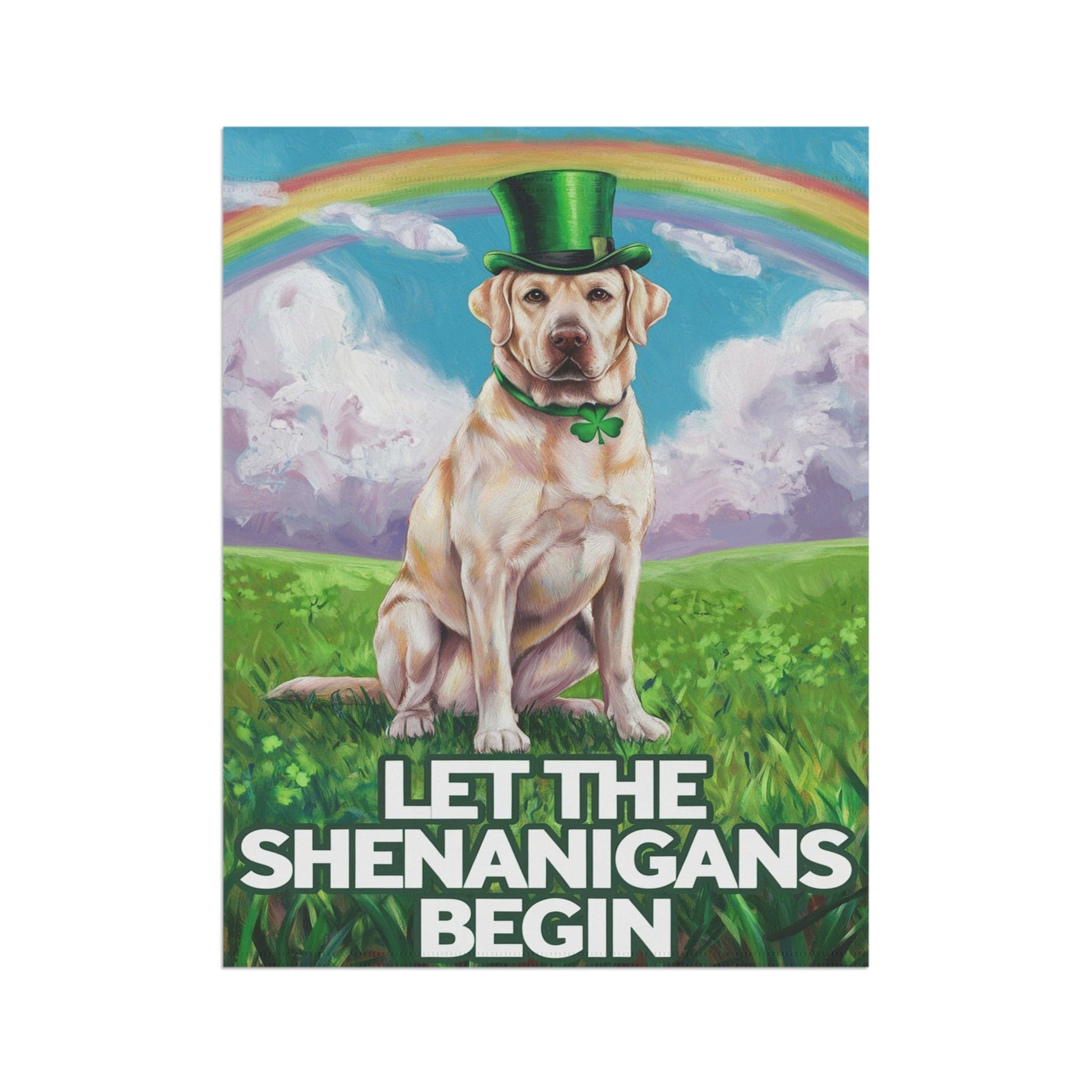 Printify Home Decor Lucky Dog St. Patrick's Day Yellow Laborador, Rainbow Irish Holiday Dog Art Garden Flag