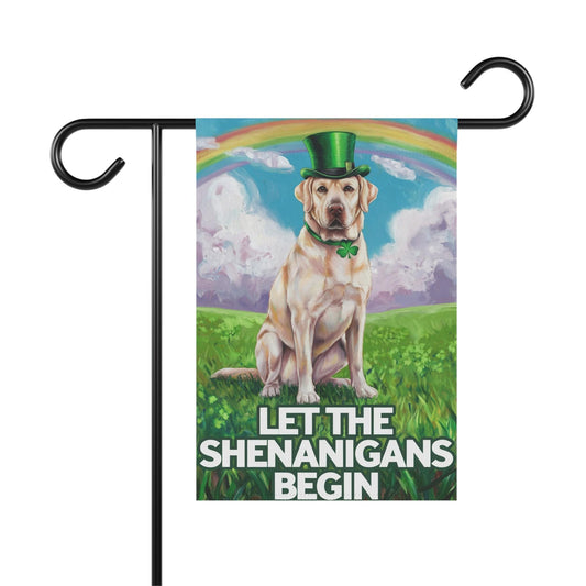 Printify Home Decor 12'' × 18'' Lucky Dog St. Patrick's Day Yellow Laborador, Rainbow Irish Holiday Dog Art Garden Flag
