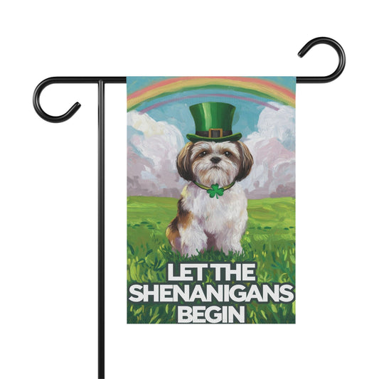Printify Home Decor 12'' × 18'' Lucky St. Patrick's Day Shih Tzu, Rainbow Leprechaun Dog, Whimsical Pet Garden Flag