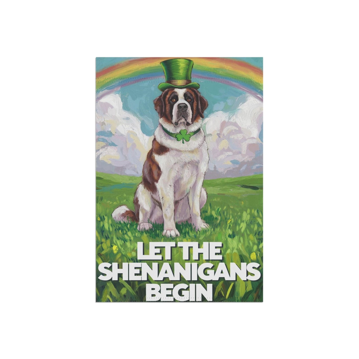Printify Home Decor Lucky St. Patrick's Day St Bernard Garden Flag, Rainbow Leprechaun Dog, Pet Outside