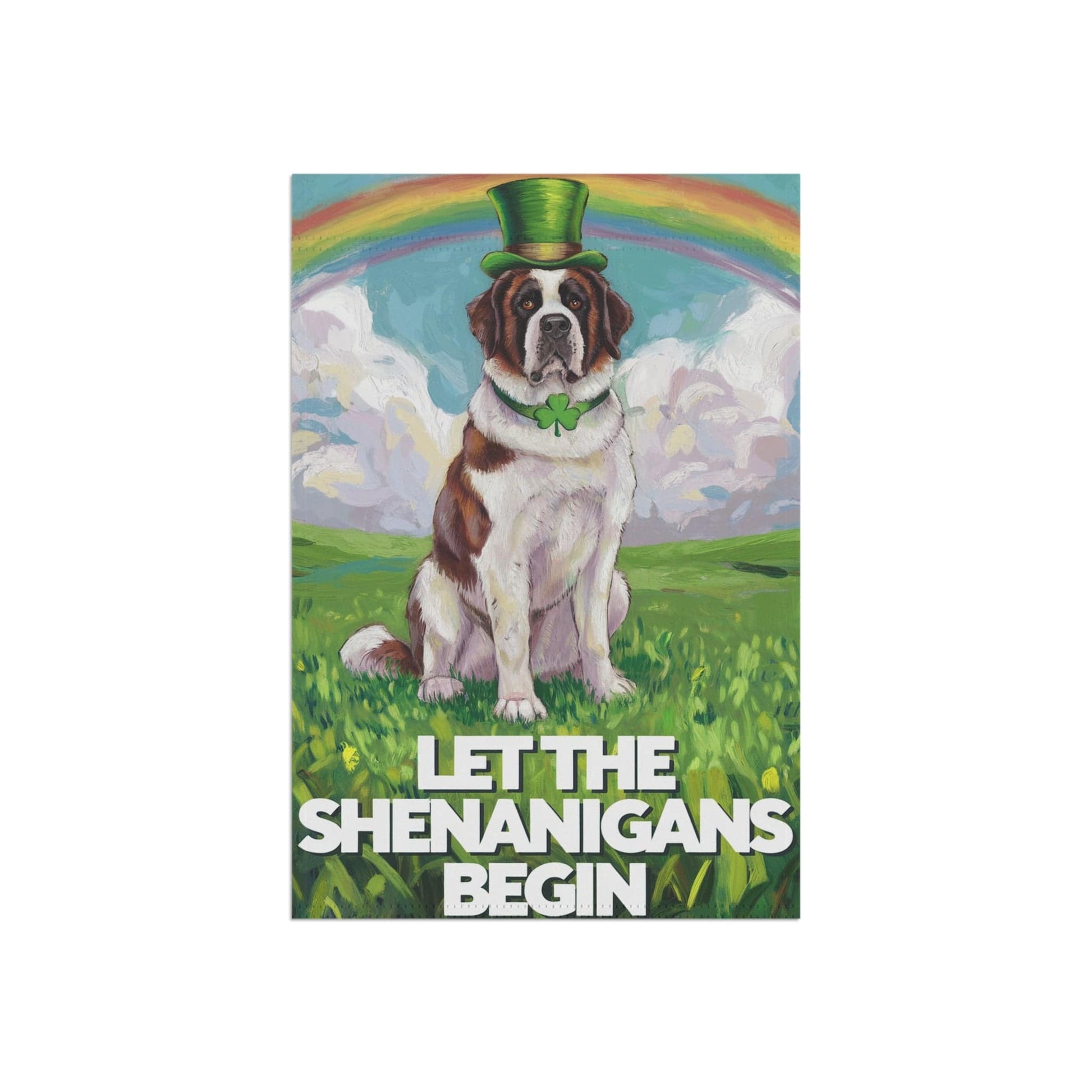 Printify Home Decor Lucky St. Patrick's Day St Bernard Garden Flag, Rainbow Leprechaun Dog, Pet Outside
