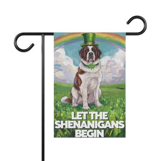 Printify Home Decor 12'' × 18'' Lucky St. Patrick's Day St Bernard Garden Flag, Rainbow Leprechaun Dog, Pet Outside