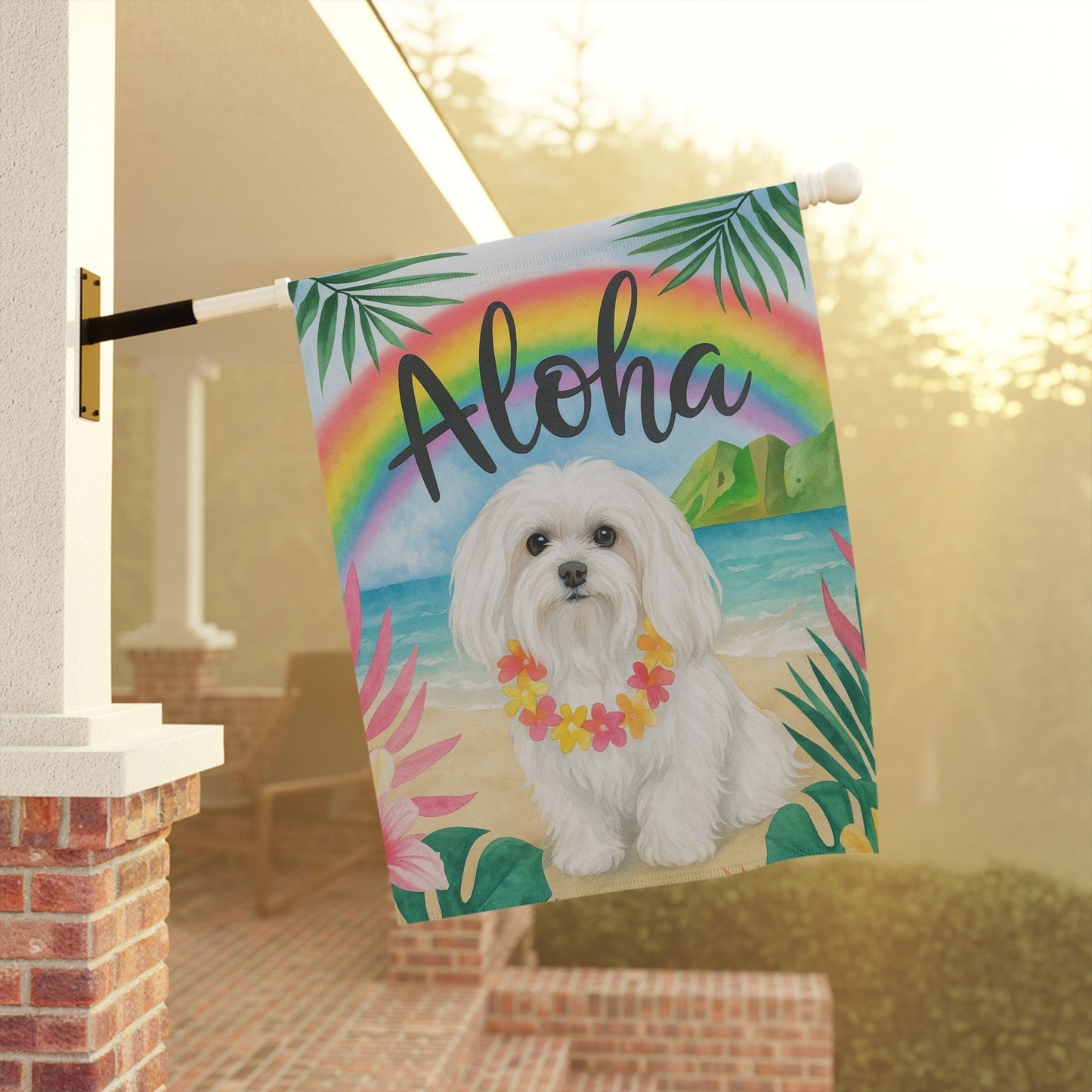 Printify Garden Flag Maltese Dog Aloha Luau Garden Flag