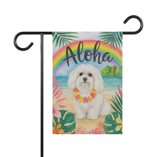 Printify Garden Flag Maltese Dog Aloha Luau Garden Flag