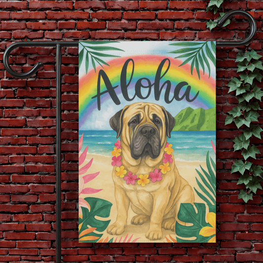 Printify Garden Flag 12'' × 18'' Mastiff Dog Aloha Luau Garden Flag