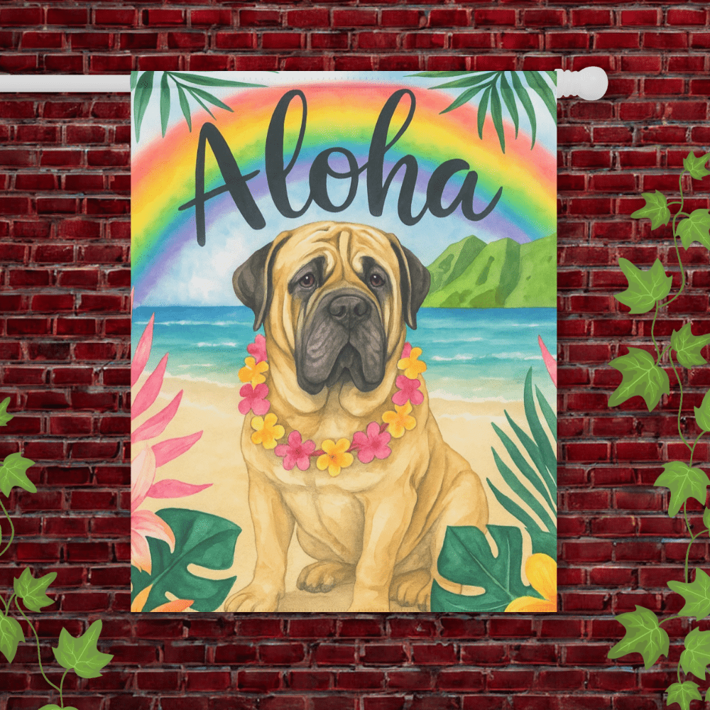Printify Garden Flag 24.5'' × 32'' Mastiff Dog Aloha Luau Garden Flag