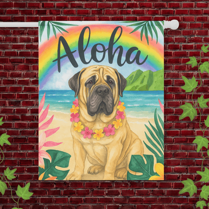 Printify Garden Flag 24.5'' × 32'' Mastiff Dog Aloha Luau Garden Flag