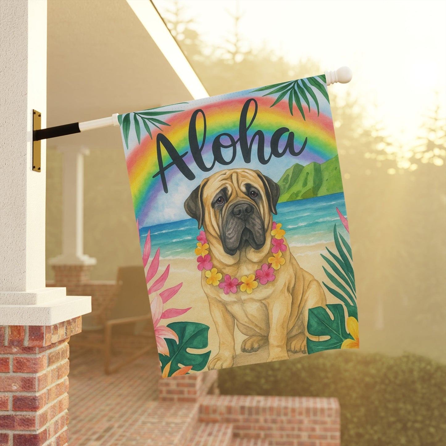 Printify Garden Flag Mastiff Dog Aloha Luau Garden Flag