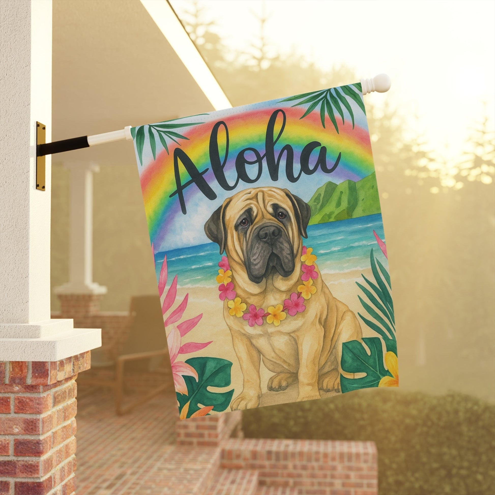 Printify Garden Flag Mastiff Dog Aloha Luau Garden Flag
