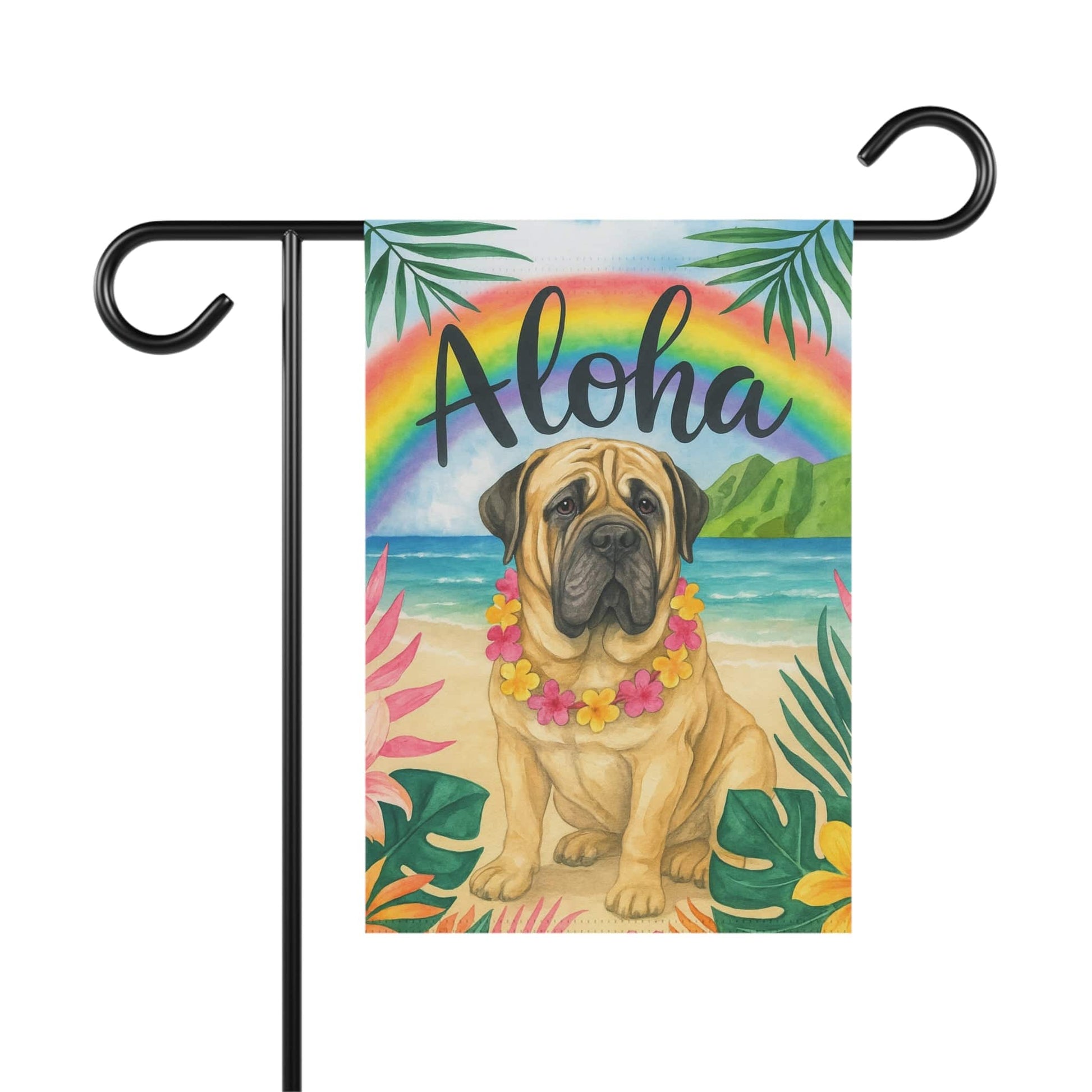 Printify Garden Flag Mastiff Dog Aloha Luau Garden Flag