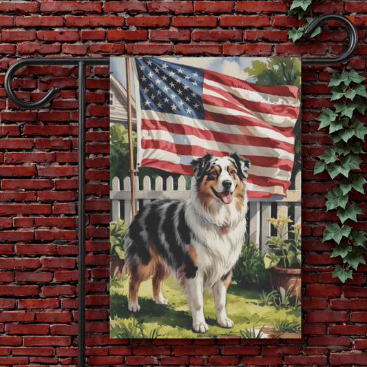 Printify Garden Flag 12'' × 18'' Merle Australian Shepherd 4th of July Garden Flag