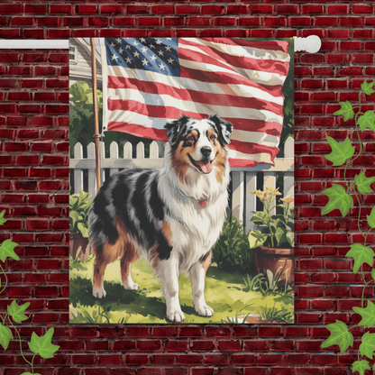 Printify Garden Flag 24.5'' × 32'' Merle Australian Shepherd 4th of July Garden Flag