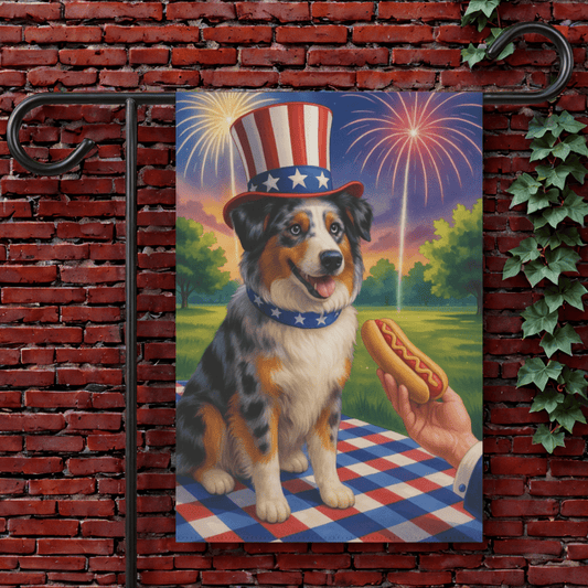 Printify Garden Flag 12'' × 18'' Merle Australian Shepherd 4th of July Garden Flag