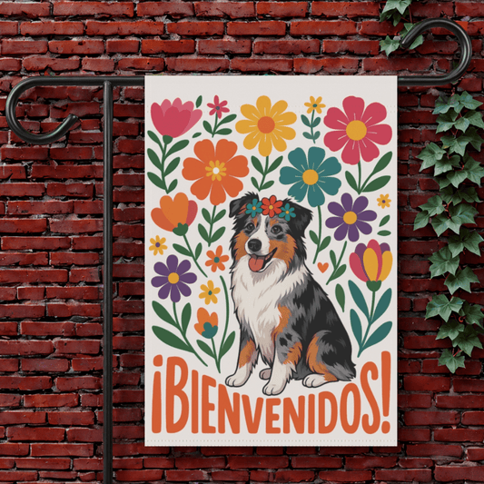 Printify Garden Flag 12'' × 18'' Merle Australian Shepherd Bienvenidos Garden Flag