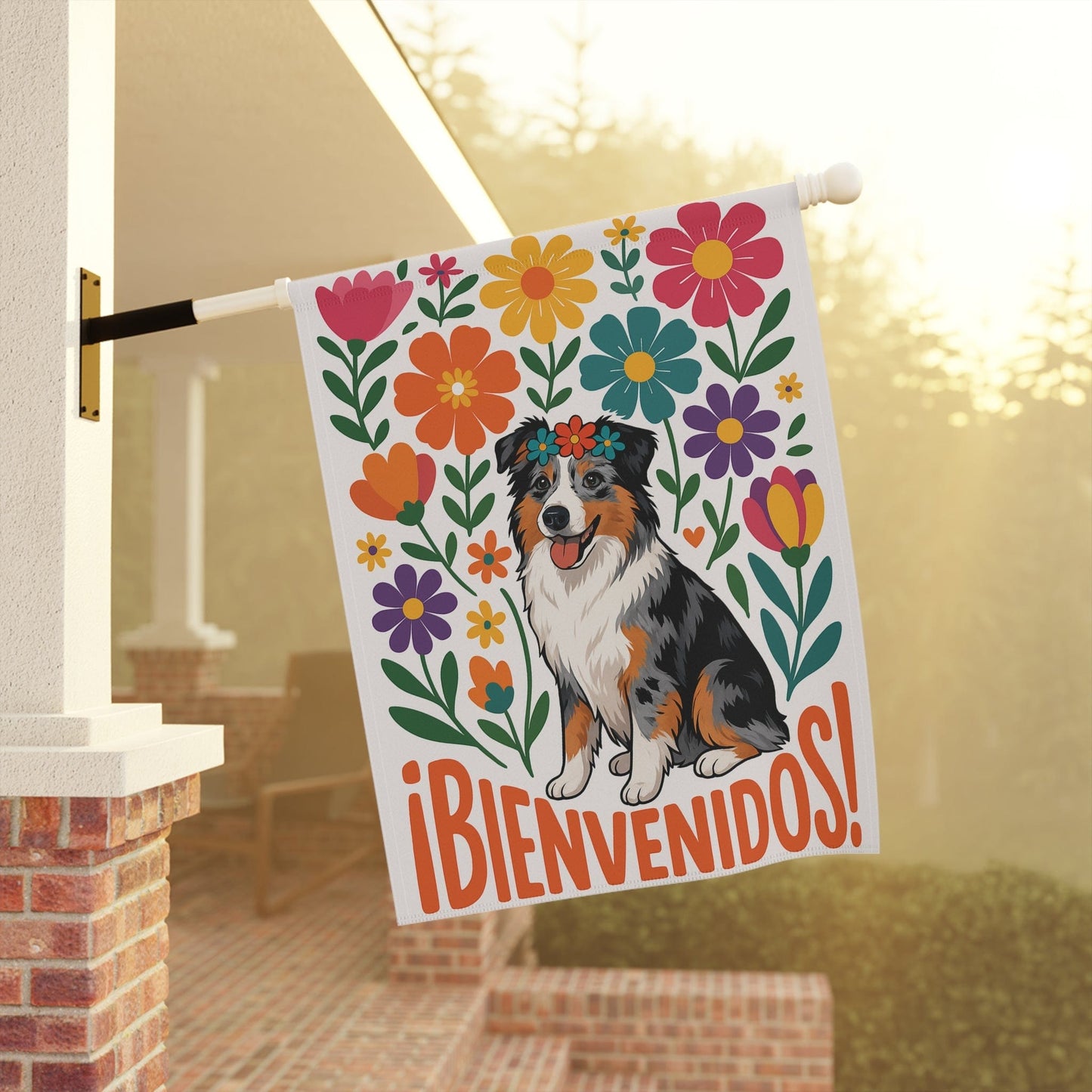 Printify Home Decor Merle Australian Shepherd Dog Garden Flag, Spanish Front Yard Decor, Outdoor Spring Decoration