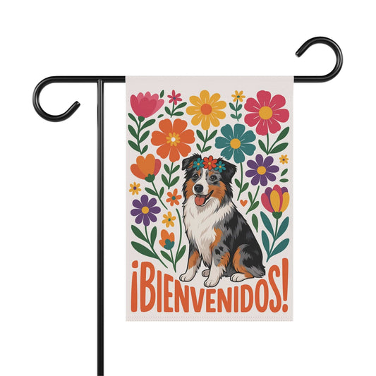 Printify Home Decor 12'' × 18'' Merle Australian Shepherd Dog Garden Flag, Spanish Front Yard Decor, Outdoor Spring Decoration