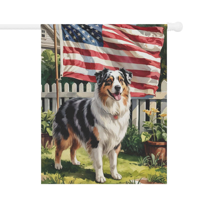 Printify Home Decor 24.5'' × 32'' Merle Australian Shepherd Garden Flag, 4th of July, US Flag Yard Outside Decor, Patriotic Housewarming