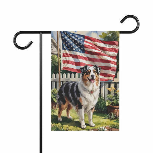 Printify Home Decor 12'' × 18'' Merle Australian Shepherd Garden Flag, 4th of July, US Flag Yard Outside Decor, Patriotic Housewarming