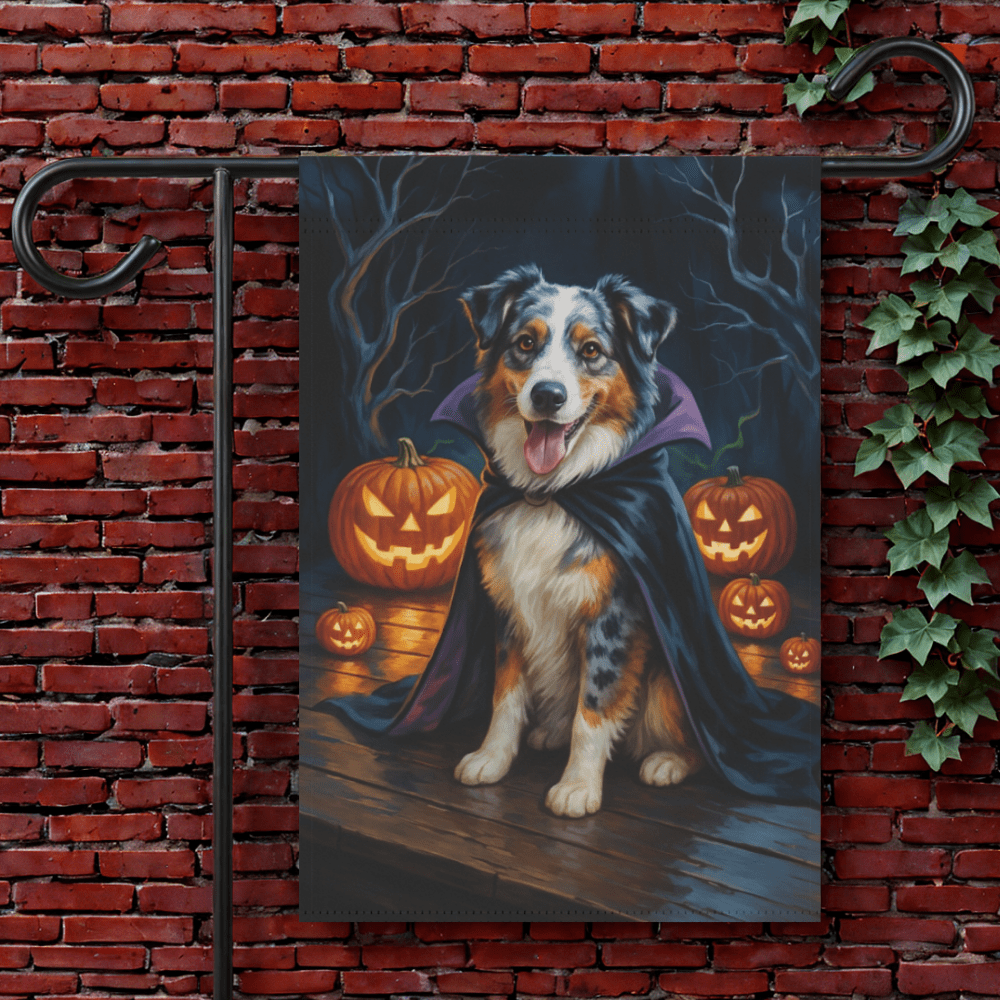 Printify Garden Flag 12'' × 18'' Merle Australian Shepherd Halloween Garden Flag