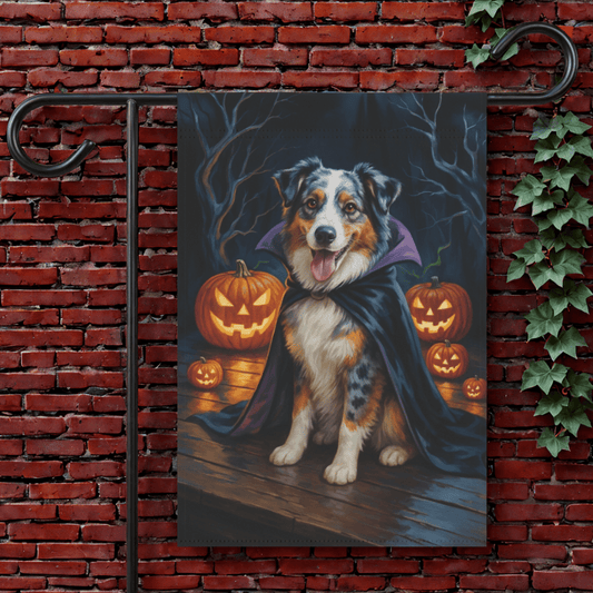 Printify Garden Flag 12'' × 18'' Merle Australian Shepherd Halloween Garden Flag