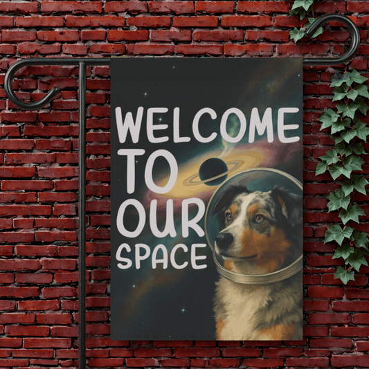 Printify Garden Flag Merle Australian Shepherd Space Garden Flag