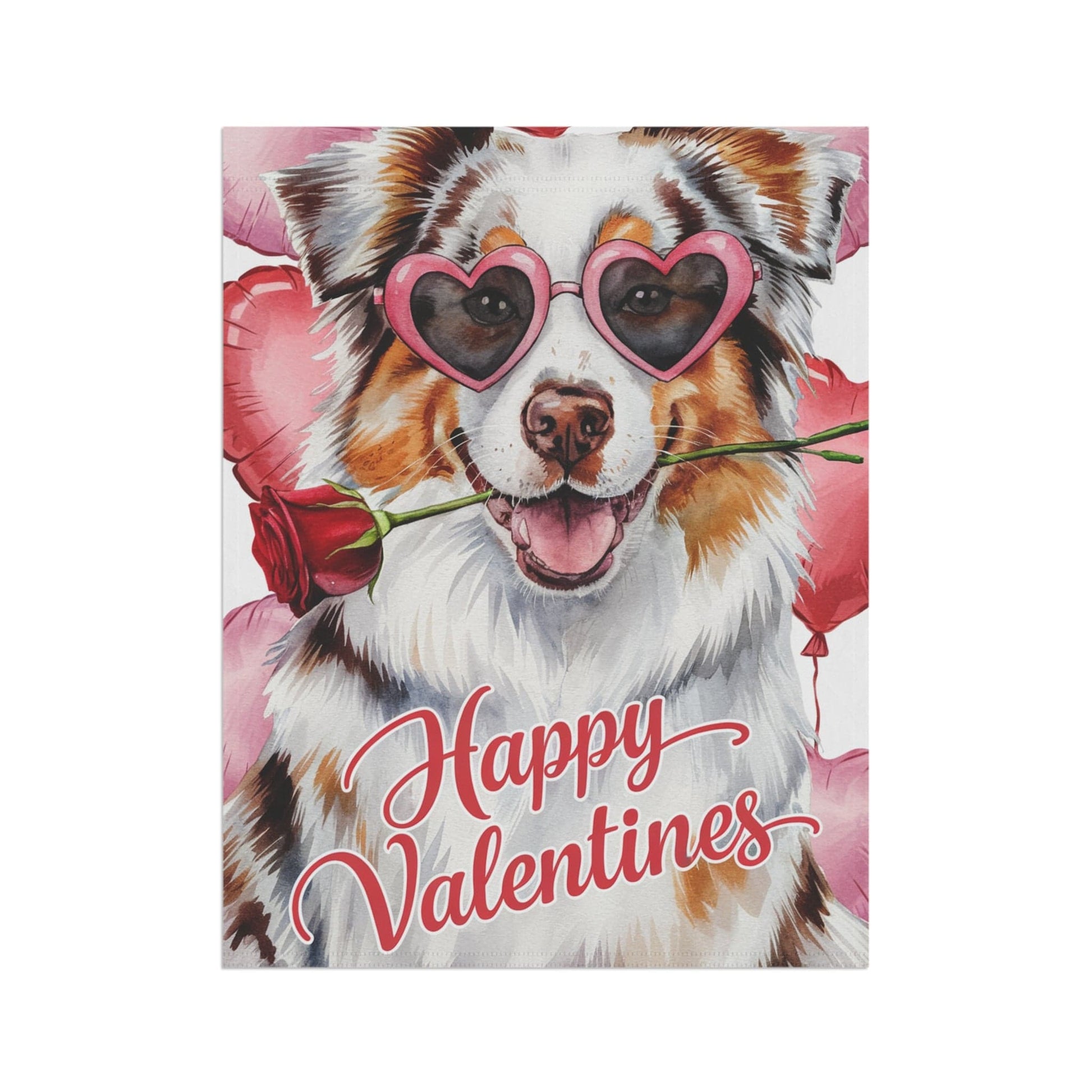 Printify Home Decor Merle Australian Shepherd Valentines Day Decorative Garden Flag, Dog Lover Yard Lawn Outside Decor