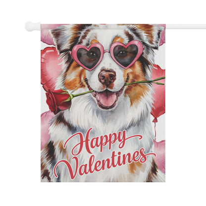 Printify Home Decor Merle Australian Shepherd Valentines Day Decorative Garden Flag, Dog Lover Yard Lawn Outside Decor