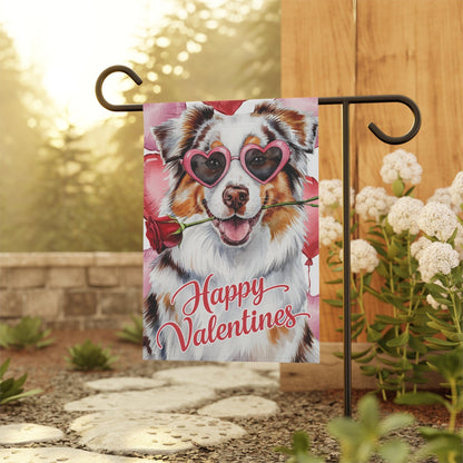 Printify Home Decor Merle Australian Shepherd Valentines Day Decorative Garden Flag, Dog Lover Yard Lawn Outside Decor