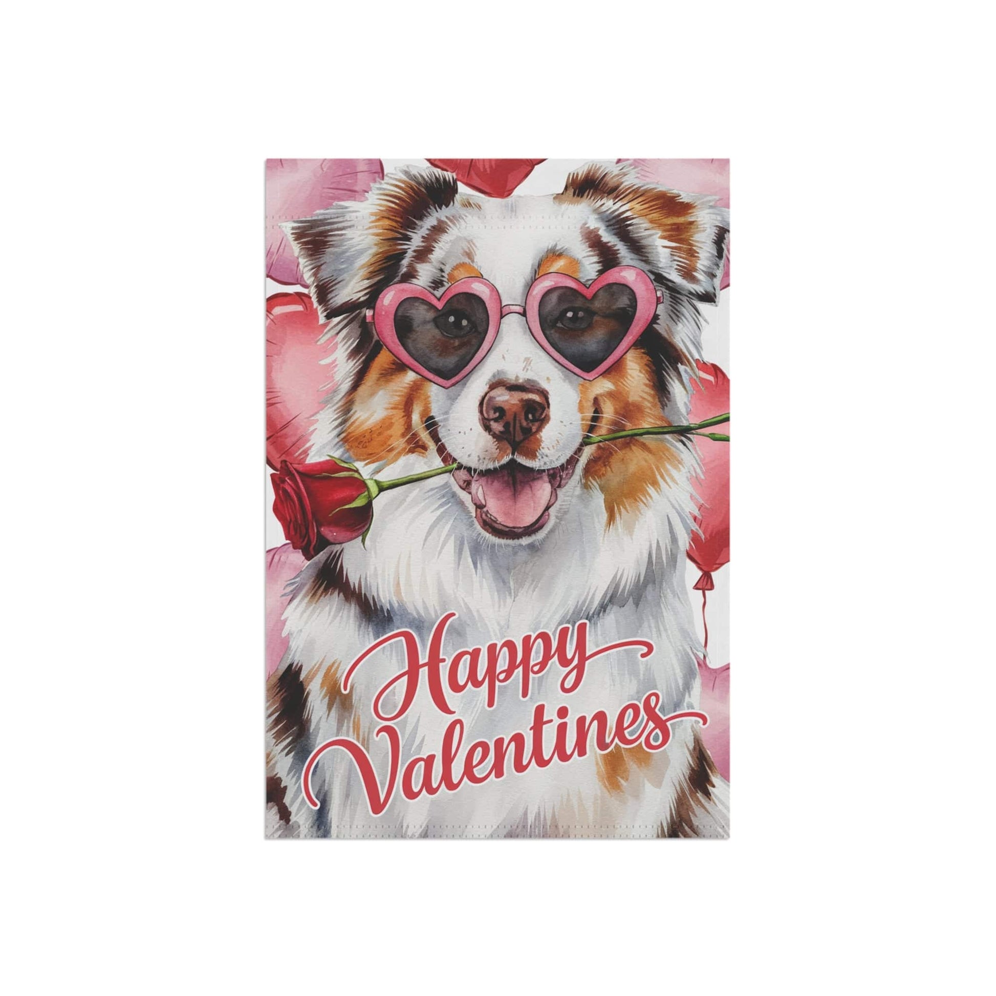 Printify Home Decor Merle Australian Shepherd Valentines Day Decorative Garden Flag, Dog Lover Yard Lawn Outside Decor