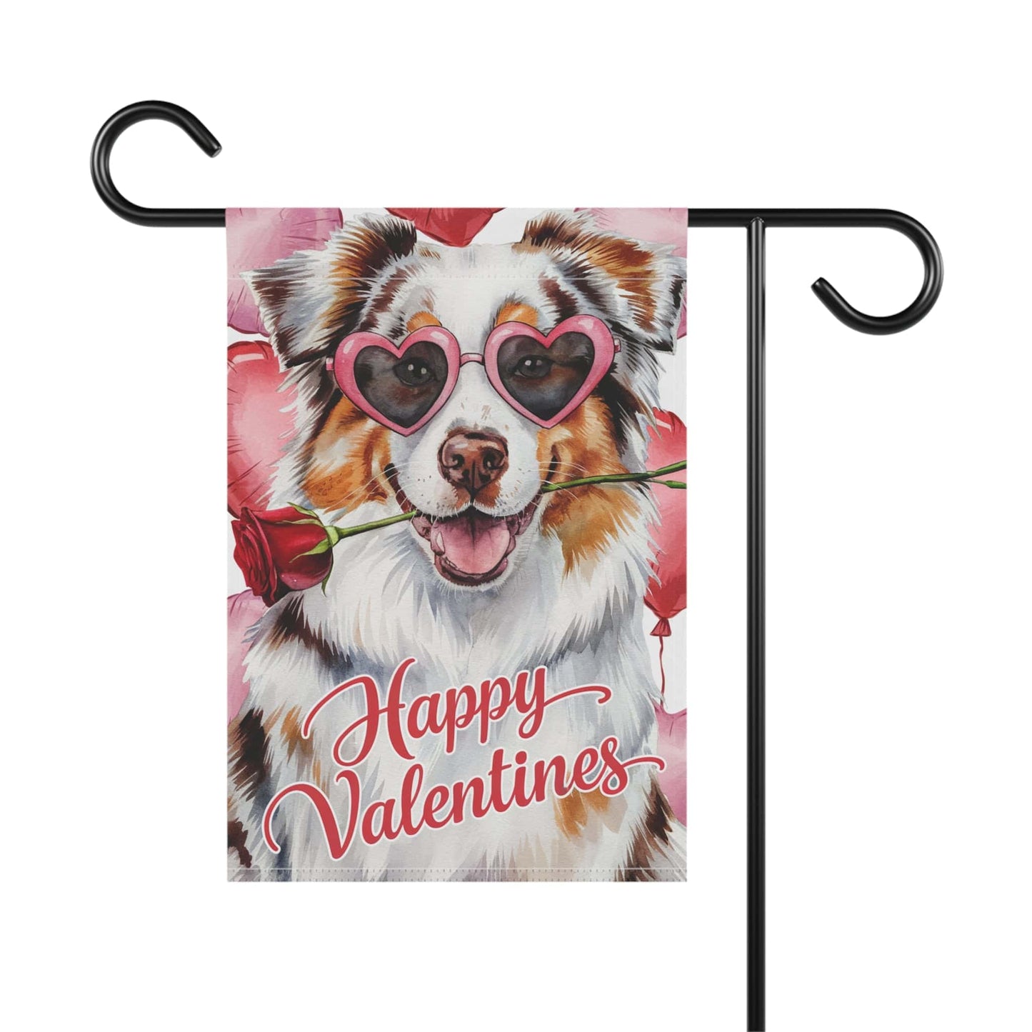 Printify Home Decor Merle Australian Shepherd Valentines Day Decorative Garden Flag, Dog Lover Yard Lawn Outside Decor