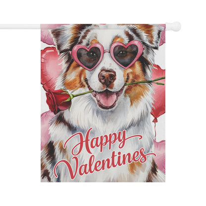 Printify Home Decor 24.5'' × 32'' Merle Australian Shepherd Valentines Day Decorative Garden Flag, Dog Lover Yard Lawn Outside Decor