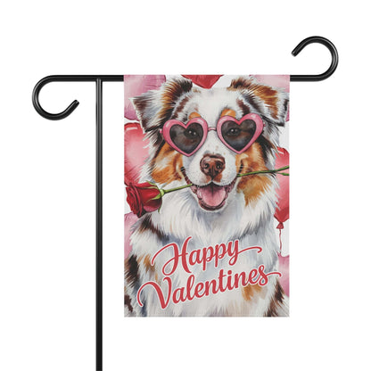 Printify Home Decor 12'' × 18'' Merle Australian Shepherd Valentines Day Decorative Garden Flag, Dog Lover Yard Lawn Outside Decor