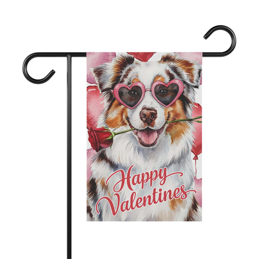 Printify Home Decor 12'' × 18'' Merle Australian Shepherd Valentines Day Decorative Garden Flag, Dog Lover Yard Lawn Outside Decor