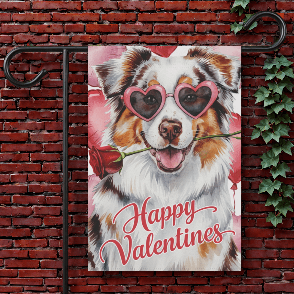 Printify Garden Flag 12'' × 18'' Merle Australian Shepherd Valentines Garden Flag