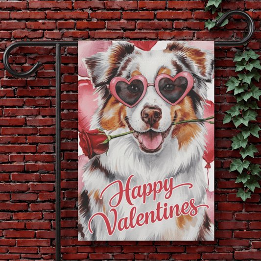 Printify Garden Flag 12'' × 18'' Merle Australian Shepherd Valentines Garden Flag
