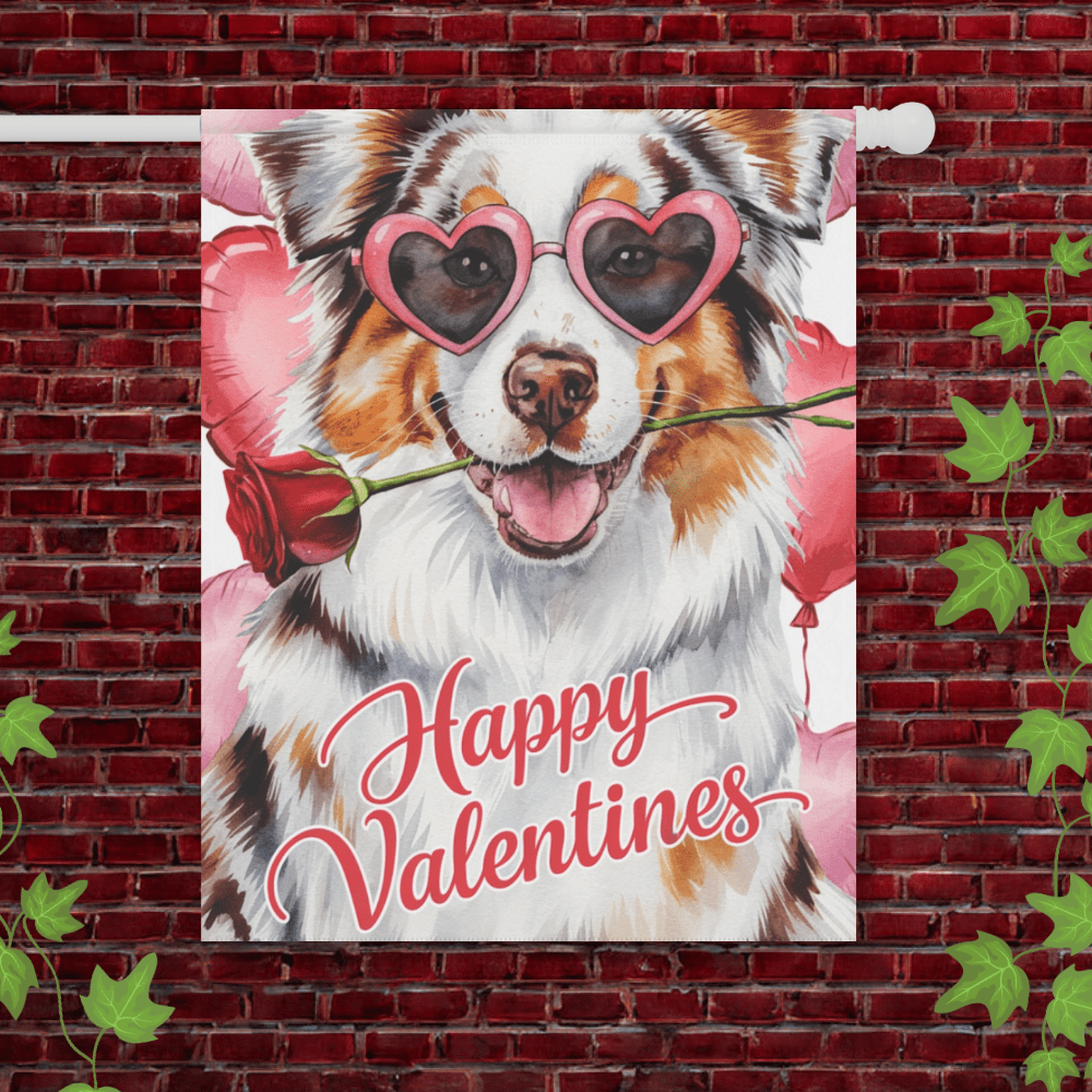 Printify Garden Flag 24.5'' × 32'' Merle Australian Shepherd Valentines Garden Flag