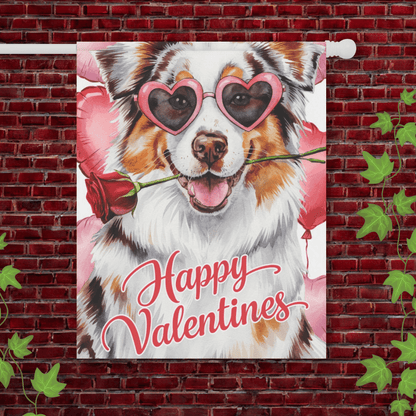 Printify Garden Flag 24.5'' × 32'' Merle Australian Shepherd Valentines Garden Flag