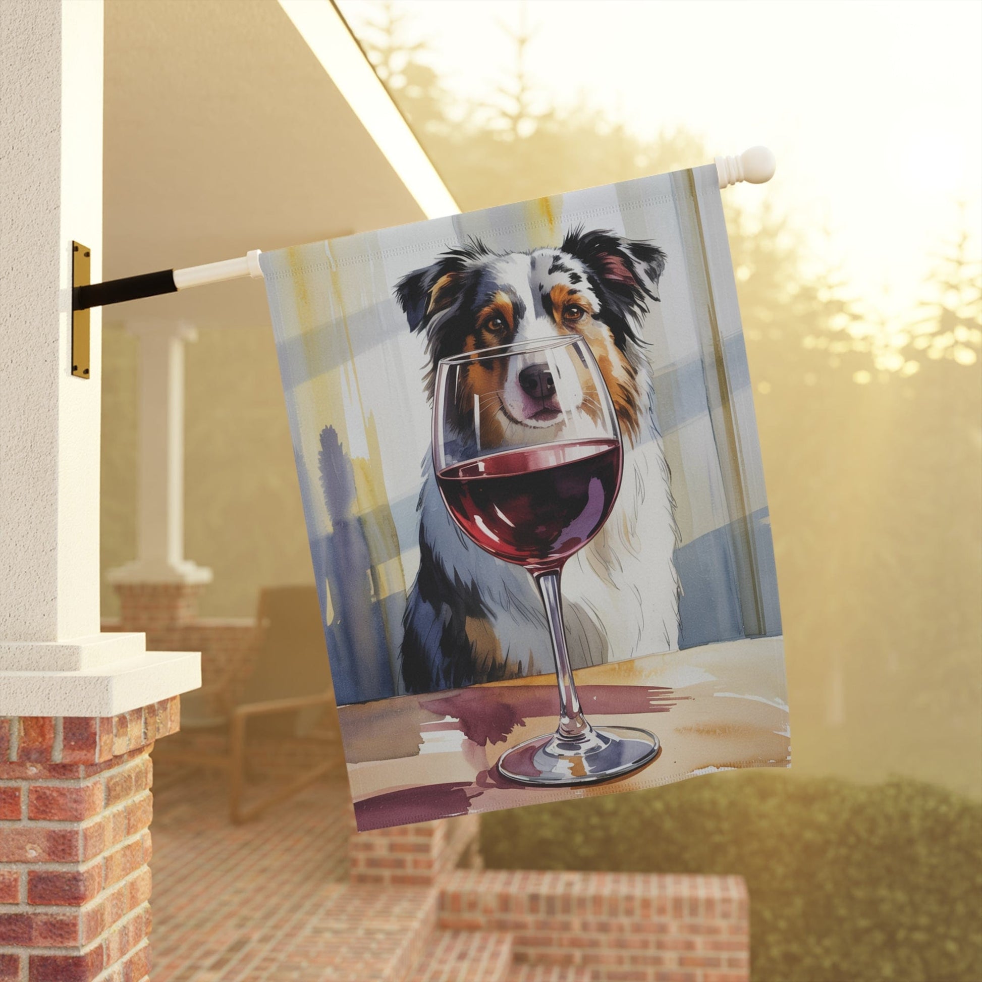 Printify Home Decor Merle Australian Shepherd Wine Garden Flag, Yard Decor, Dog Lover Outdoor Banner, Spring Gardener Housewarming  Gift