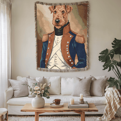 Printify Home Decor Military Portrait Airedale Terrier Dog, Pet History Throw Housewarming, Fun Home Accent
