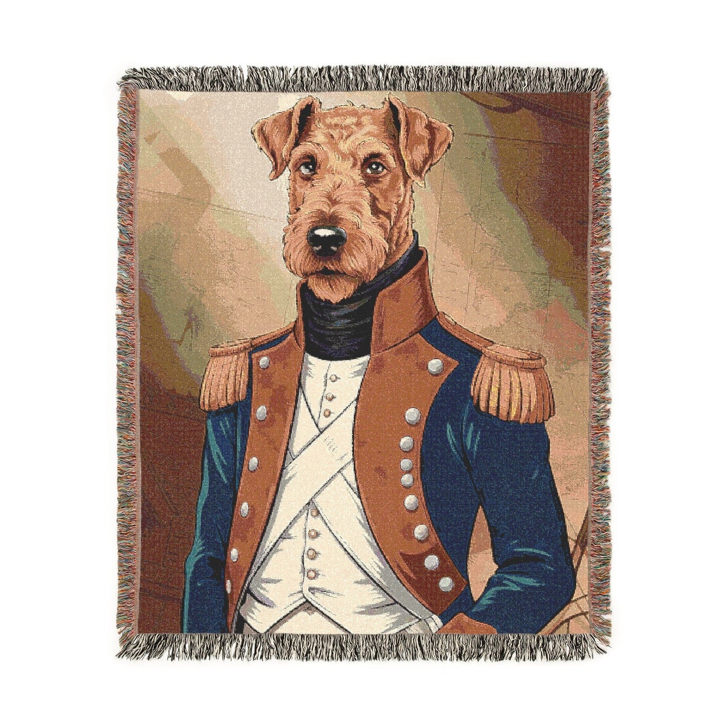 Printify Home Decor Military Portrait Airedale Terrier Dog, Pet History Throw Housewarming, Fun Home Accent