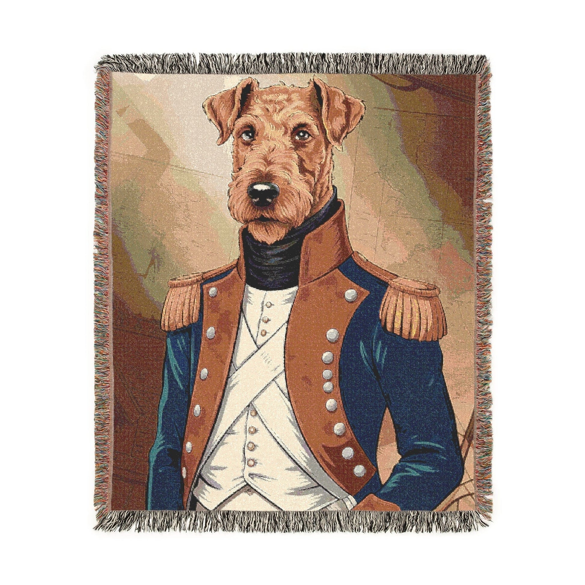 Printify Home Decor Military Portrait Airedale Terrier Dog, Pet History Throw Housewarming, Fun Home Accent
