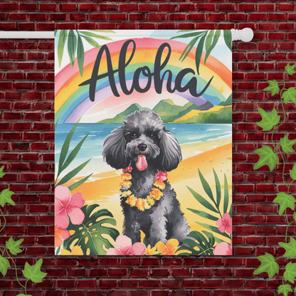 Printify Garden Flag 24.5'' × 32'' Miniature Black Poodle Aloha Garden Flag