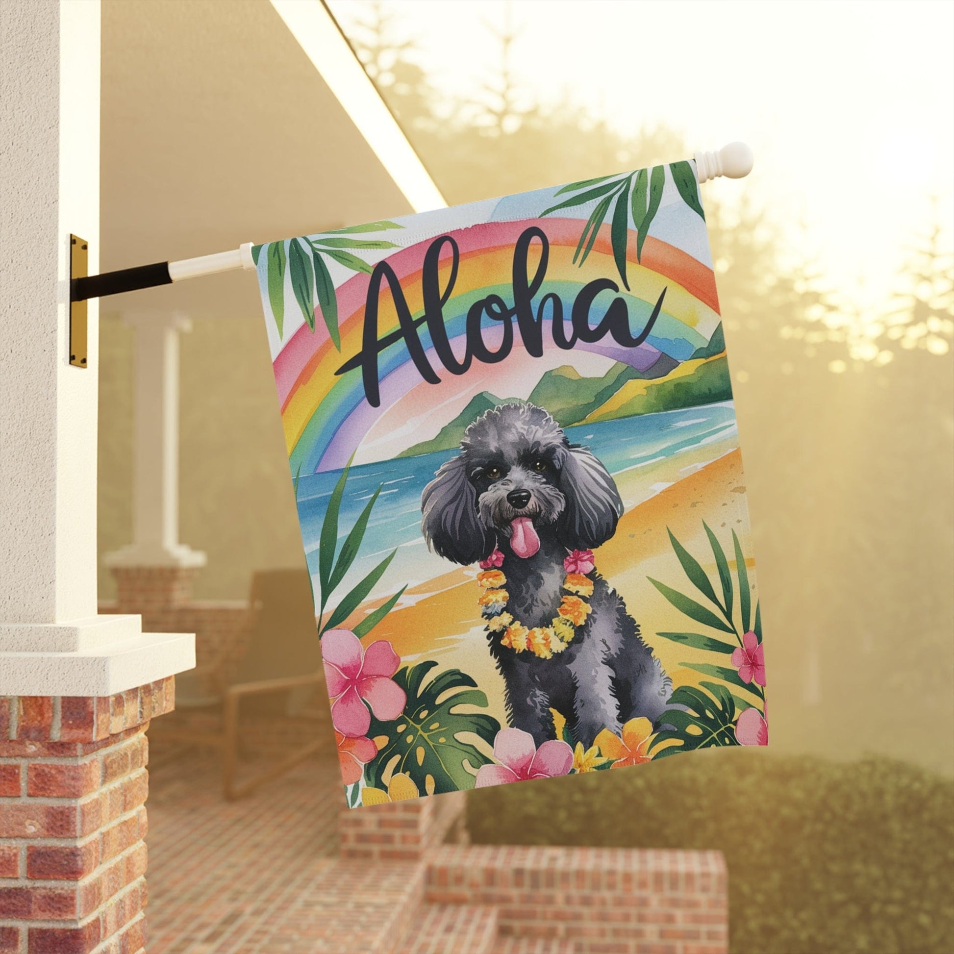 Printify Garden Flag Miniature Black Poodle Aloha Garden Flag