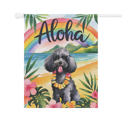 Printify Garden Flag Miniature Black Poodle Aloha Garden Flag