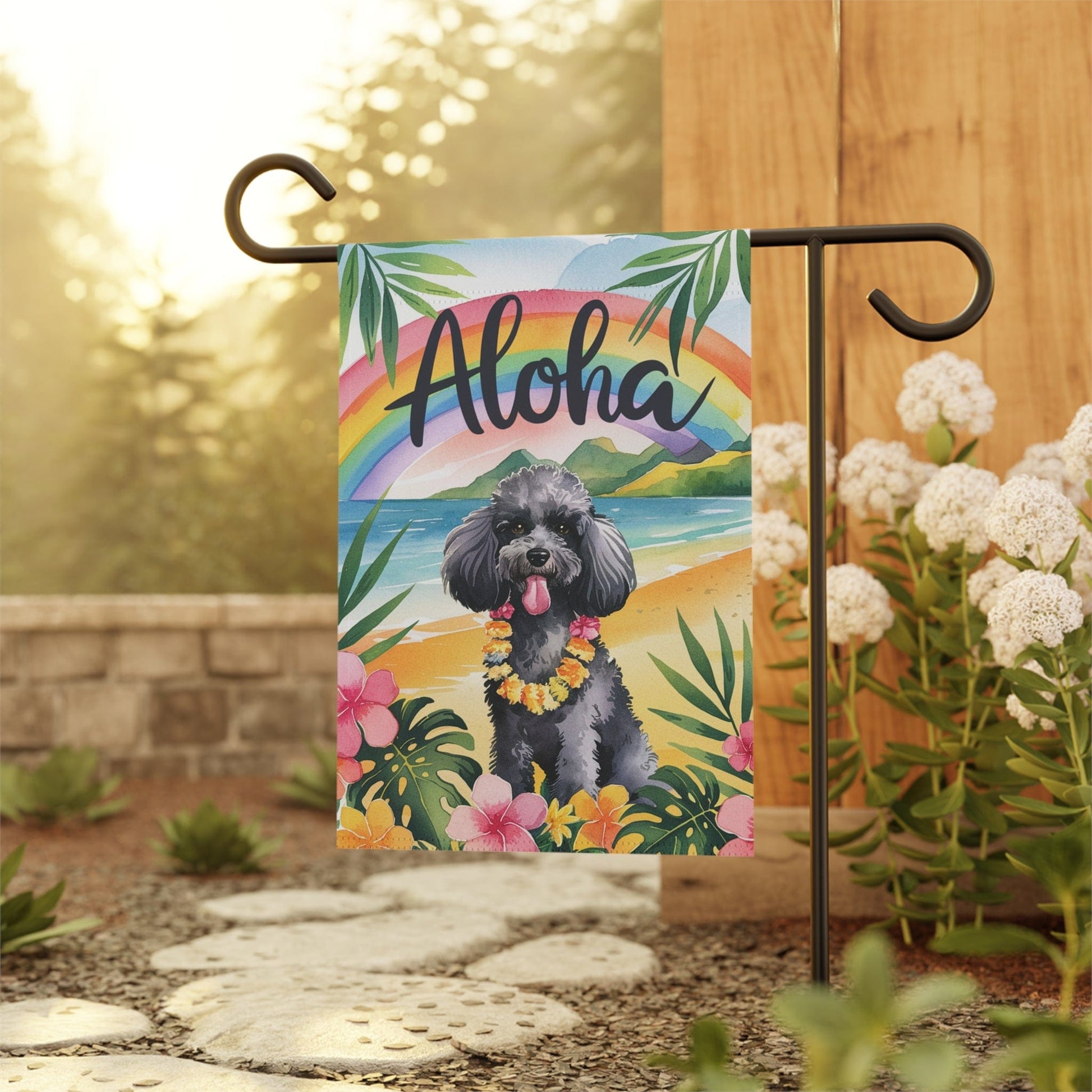 Printify Garden Flag Miniature Black Poodle Aloha Garden Flag