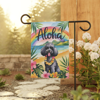 Printify Garden Flag Miniature Black Poodle Aloha Garden Flag