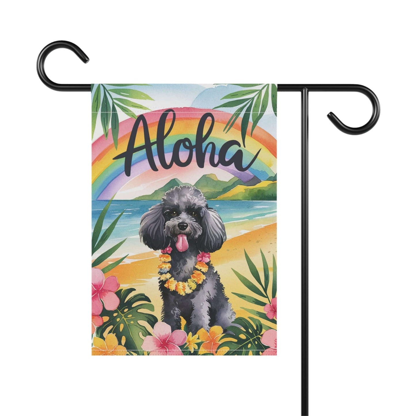 Printify Garden Flag Miniature Black Poodle Aloha Garden Flag