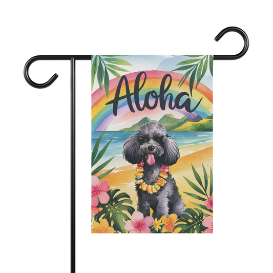Printify Garden Flag Miniature Black Poodle Aloha Garden Flag