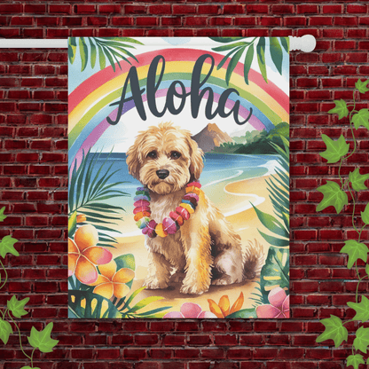 Printify Garden Flag 24.5'' × 32'' Miniature Doodle Aloha Garden Flag